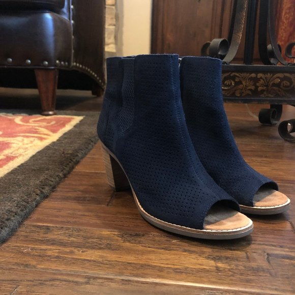 Toms Shoes - Navy TOMS Peep-Toe Booties
